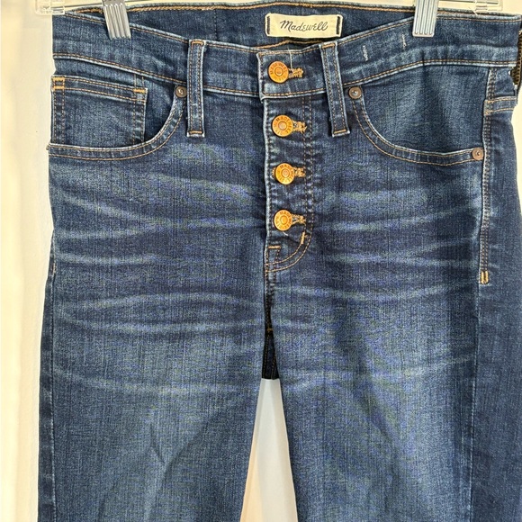 Madewell 9” High-Rise Skinny Dark Distressed Denim with 4 Buttons Size 26P - Picture 4 of 11